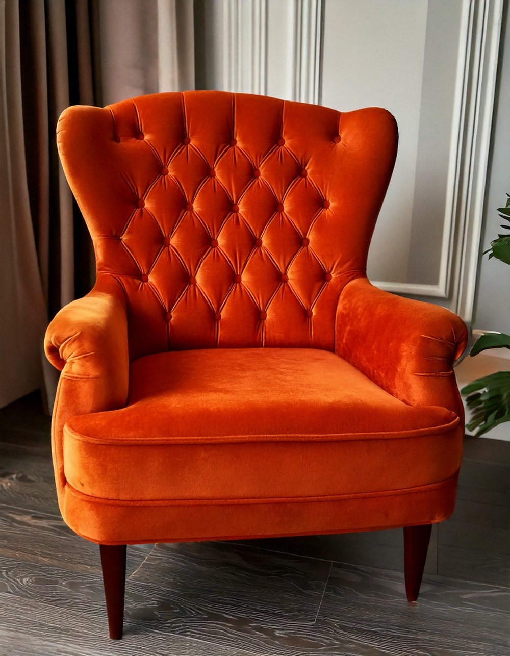 Velvet Accent Chair — Burnt Orange